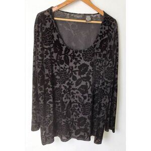 Velvet Burnout Black Sheer Floral Tunic Top 24-26W Whimsigoth Witchy Apostrophe
